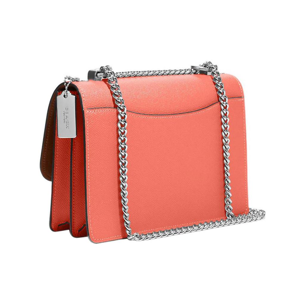 New COACH Klare Cross Stitch Leather With Canvas Trunk Bag Shoulder Bag Crossbody Bag Small Size Women's Orange And Brown 91019-SVB10