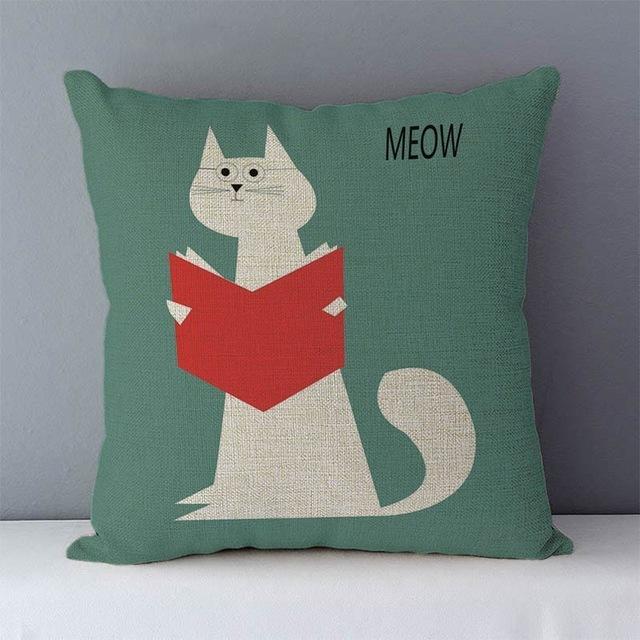 Selected Couch Cushion Cartoon Cat Printed Quality Cotton Linen Home Decorative Pillows Kids Bedroom Decor Pillowcase