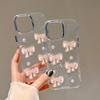 Korean Cute 3D Pink Bowknot Pearl Clear Phone Case For 16 15 14 13 12 11 Pro Max 16 Plus Shockproof Transparent Cover