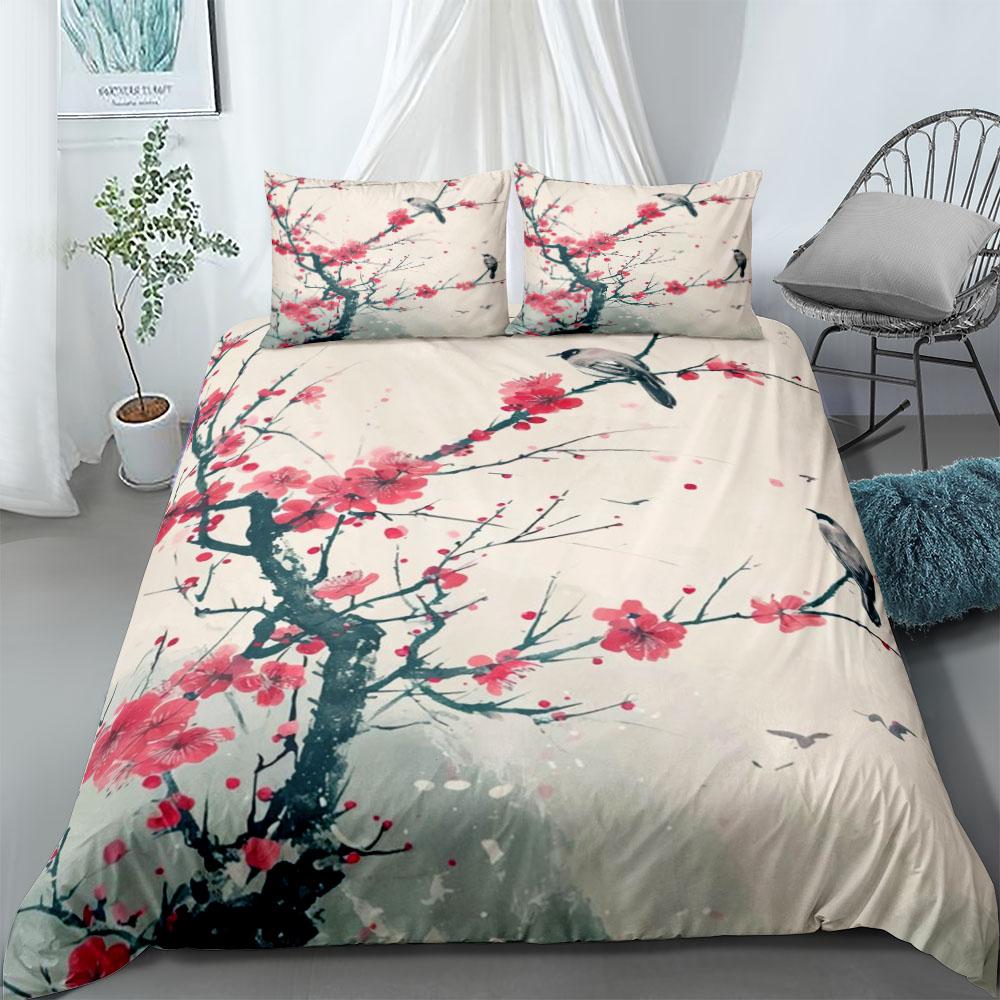 Chinoiserie Cherry Blossom Duvet Cover Set Uk Single Double Queen Us Twin Full King Size Bed Linen Set