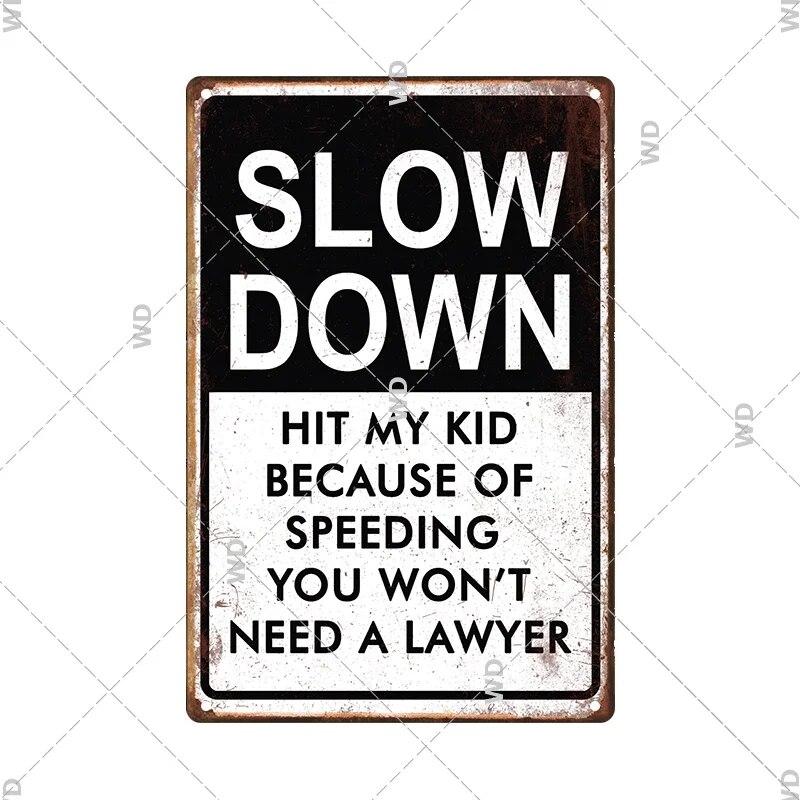 Tin Sign No Parking Slow Down Caution Warning Do Not Pass Metal Vintage Plaque Retro Metal Plate Traffic Yard Street Wall Decor