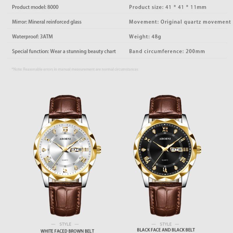 Часы ABORNI Водонепроницаемые светящиеся качественные мужские часы Кварцевые часы с ремешком