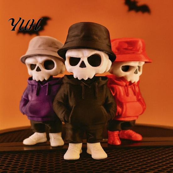 Unique Home Accessories Cool Skeleton Figurines, 3D Printed Gothic Small Skull Statue, Halloween Trendy Fisherman Hat Figurine Spooky Collectible