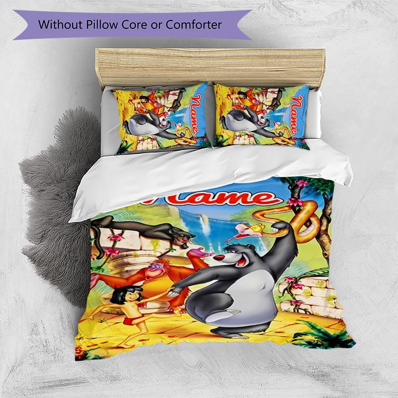 3pcs Custom Name The Jungle Book Bedding Set Duvet Cover Closure Includes 1 Duvet Cover & 2 Pillowcases for All Seasons Bedroom Decor