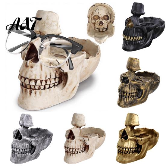 Creative Resin Sculpture Skull Multifunctional Storage Tray, Gothic Eyeglasses Holder Jewelry Organizer for Distressed Ornament Keys Coins Trinkets,