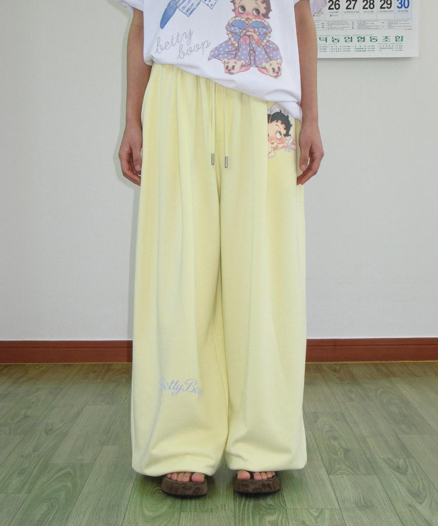 RONRON Betty Boop Lettering Sweat Jogger Pants Soft Yellow