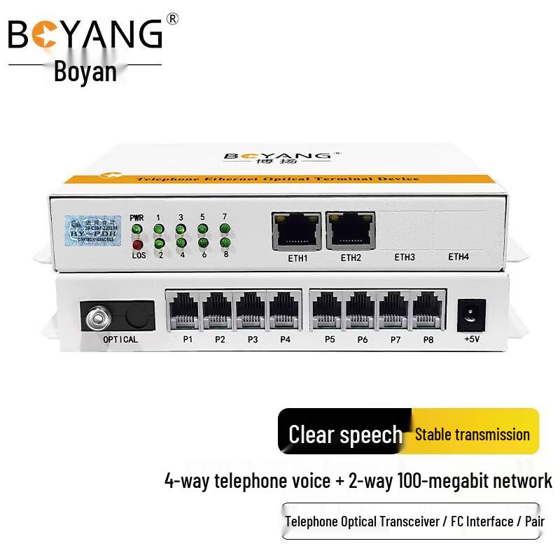 BOYANG 4-Channel Telephone 2-Port Ethernet Optical Transceiver (FC Interface)