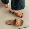 Flat Bottom Woven Hollow One-word Slippers Women's Summer Wear 2025 New Bohemian Vacation Travel Cool Slippers Women