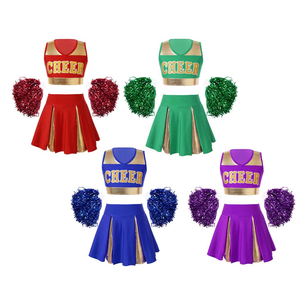 Униформа черлидинга для девочек, нарядное платье, костюм для косплея на Хэллоуин, укороченный топ с юбкой и цветами в виде рук