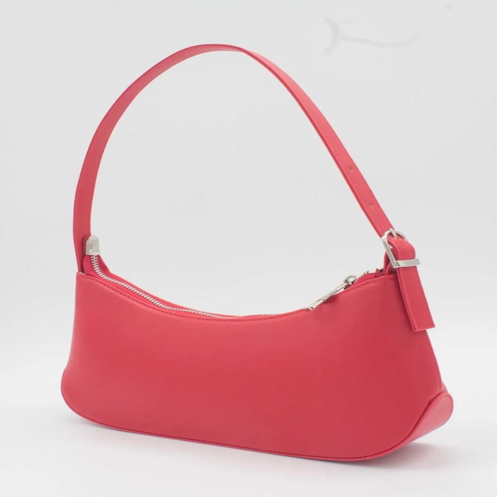 Women's Red Faux Leather Baguette Shoulder Bag