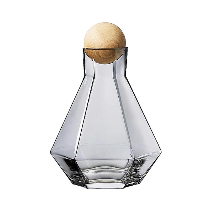 Скандинавский цветной стеклянный чайник для воды с крышкой-шариком из натурального дерева, прозрачный кувшин для холодной воды, кувшин для сока и напитков, домашняя посуда для напитков