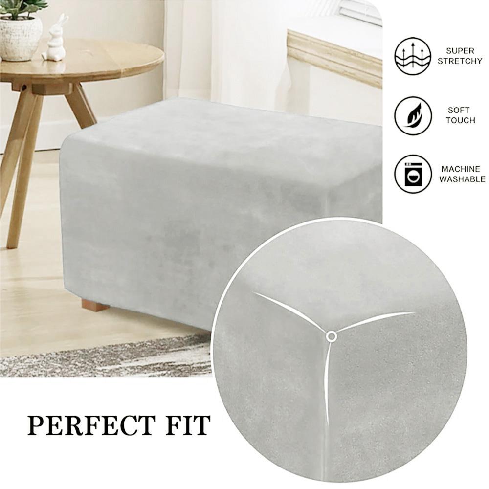 Бархатный чехол для пуфика Эластичный Квадратный Прямоугольный Чехол для табурета для ног Всевключающий Однотонный Чехол для диванной подставки для ног для гостиной