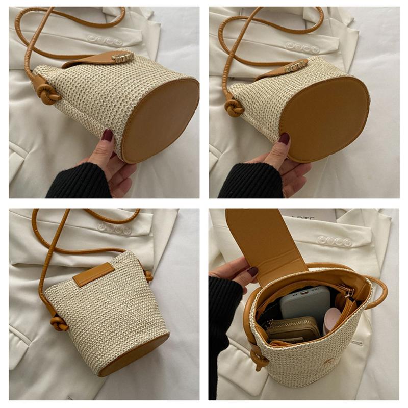 Женская соломенная плетеная модная простая сумка для мелочи и телефона для отпуска на пляже через плечо