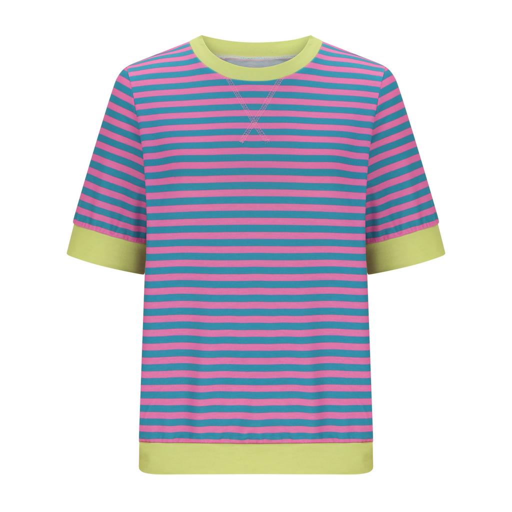 Женская летняя футболка в полоску с коротким рукавом и круглым вырезом