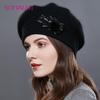 SOMALER Cashmere Winter Beret Hats for Women Knitted Middle-aged Lady Caps Bowknot Decoration On Side