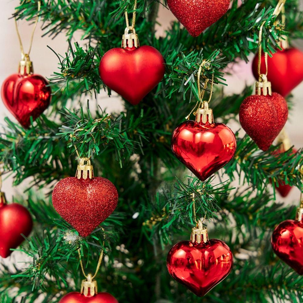 12Pcs/set DIY Christmas Tree Wreath Ornament Electroplated Love Heart Pendant Home