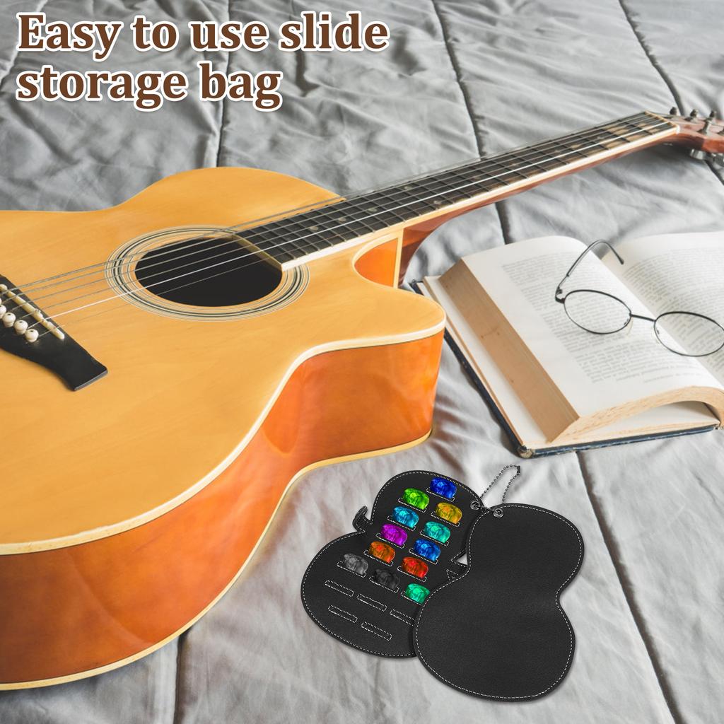 2Pcs Leather Guitar Pick Bag Guitar Shape Plectrum Storage Bag with 17 Slot for Guitar Player and Music Lover Guitar Accessories