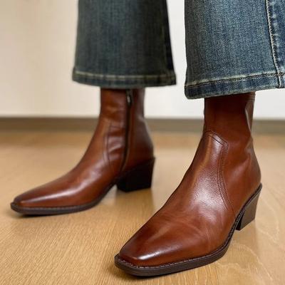 Короткие ботинки женские осенне-зимние на каблуке универсальные ботинки челси ботинки на толстом каблуке трендовые остроносые ботинки мартин