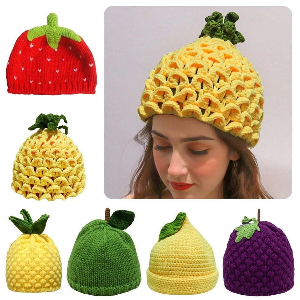 Толстая вязаная шапка-фрукт Мягкая лыжная шапка Новинка Клубничная шапка-свитер Зимний головной убор