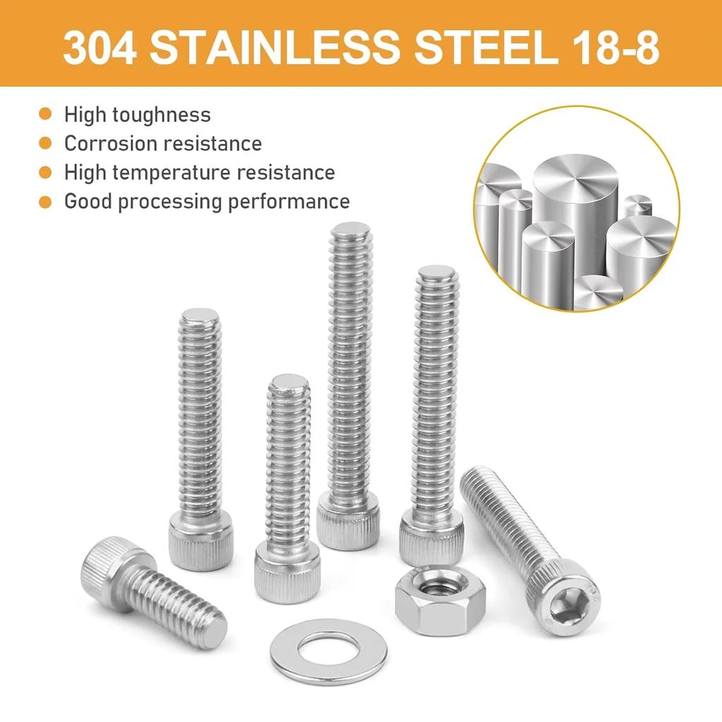 VKKM 360-Piece 304 Stainless Steel Screw Set with Washers & Nuts in M2/M2.5 Multi-Specifications, Essential for Maintenance.