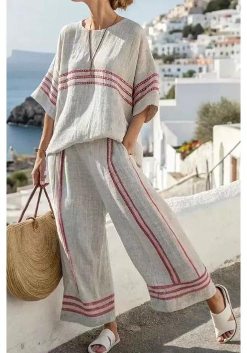Short Sleeve Shirt Set Fashion Digital Printing Women's Loose Crew Neck Top High Waist Two-piece Casual