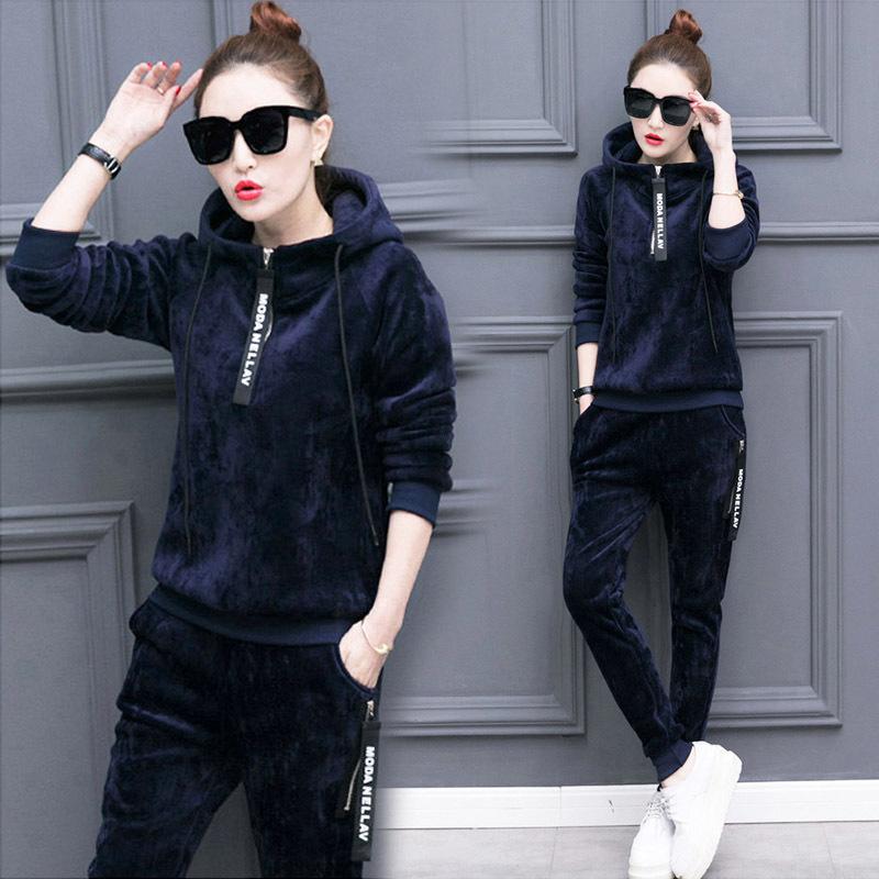 Women's Two-piece Tracksuit Golden Velvet Set Thickened Winter Double-sided Velvet Suit
