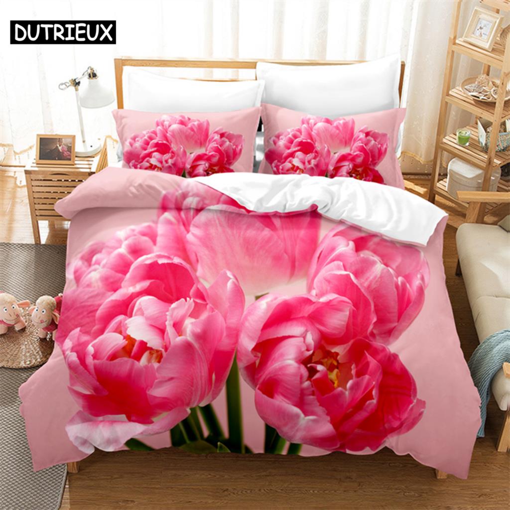 Pink Rose Queen Bedding Set Duvet Cover Set Bedding Comforter Bedding Sets Bed Linen King Size Duvet Cover Bedding Set