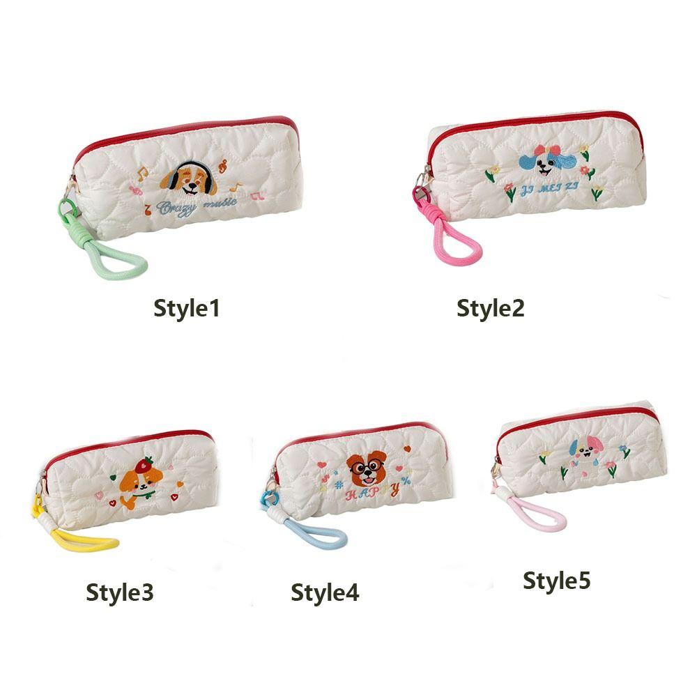 Large Capacity Pencil Pouch Embroidered Dog Student Stationery Bag Puppy Cosmetic Bag Student