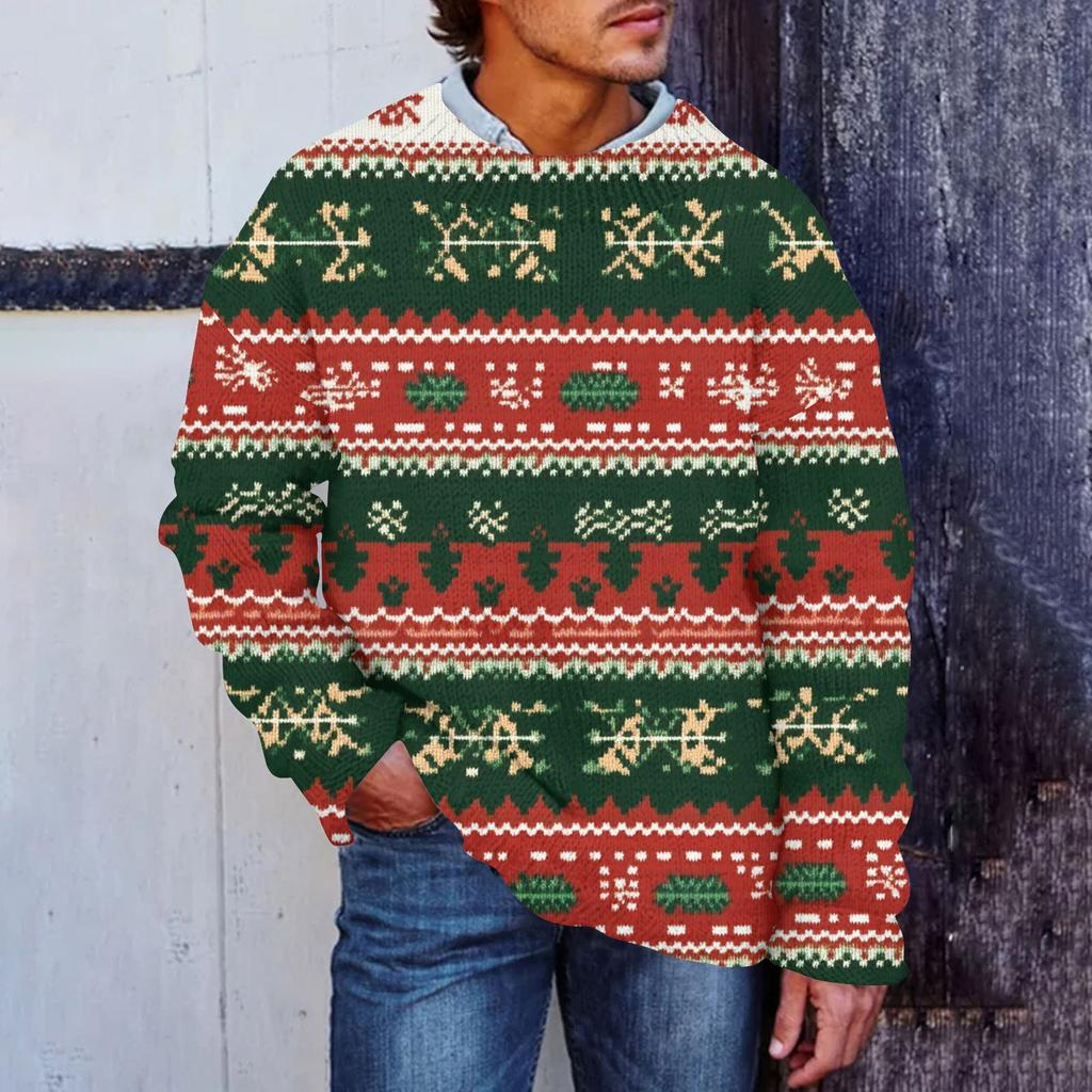Men's Christmas Print Faux Sweater, Crewneck Sweatshirt, Loose Long-sleeved Top