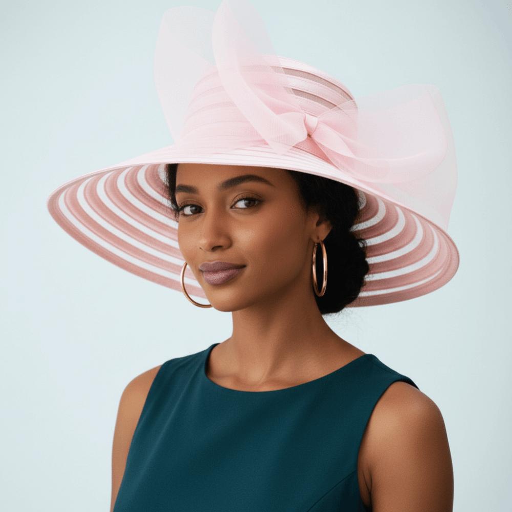 Elegant Ruffles Design Organza Mesh Hat Large Bow Wide Brim Tea Party Cap Breathable Sun Hat Garden Party