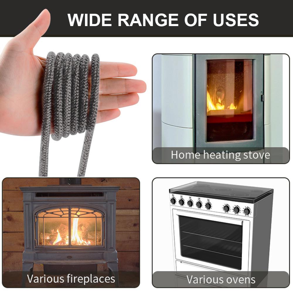 2M Fireplace Sealing Rope 6/8/10/12mm Gasket Cord Wood Burning Stove Door Fiberglass High Temperature Sealing Rope Replacement