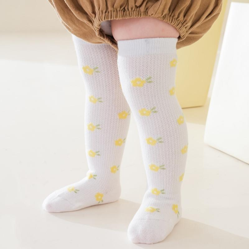 Милые летние детские длинные носки, тонкие дышащие сетчатые антимоскитные чулки для малышей, хлопковые солнцезащитные носки для младенцев выше колена