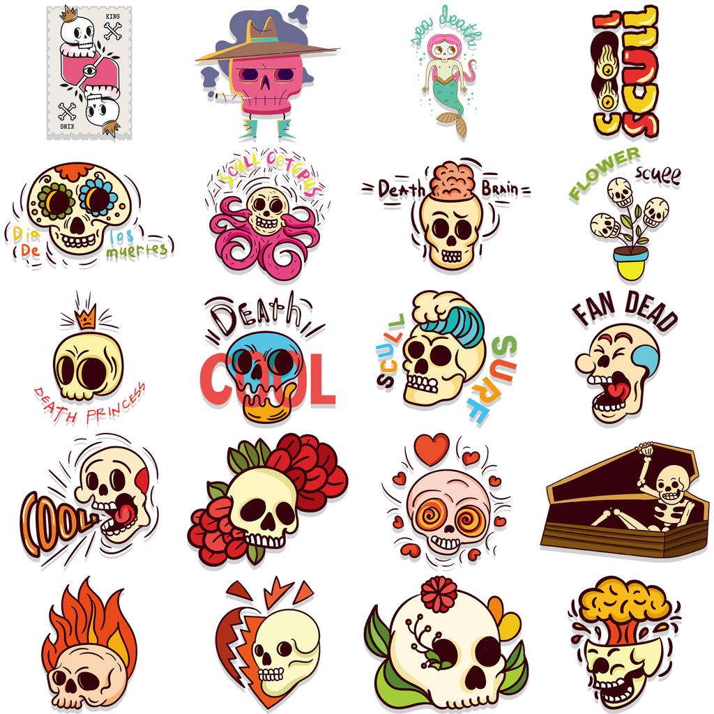 46PCS Cartoon Cute Skeleton Graffiti Sticker Luggage Pen Guitar Notebook Characters Guitar Waterproof Halloween Sticker Hot Item