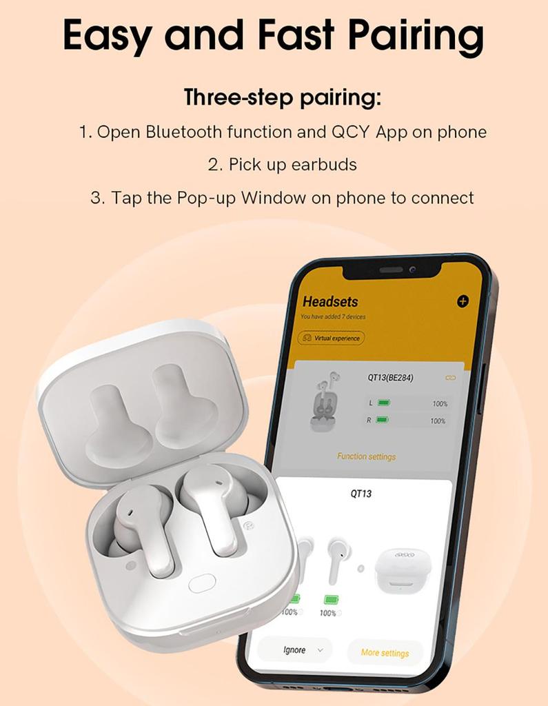 QCY T13 Bluetooth-наушники V5.1 Беспроводные TWS наушники с сенсорным управлением 4 микрофона ENC HD гарнитура для вызовов Настройка приложения