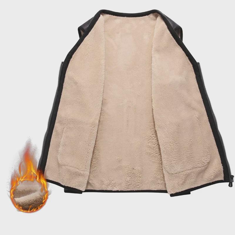 Мужской большой жилет из овчины: Повседневный толстый теплый жилет из серебристо-черного флиса, защищающий от холода и прилегающий.