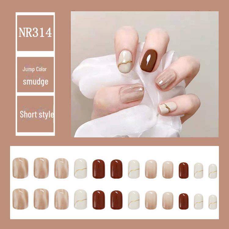 Autumn & Winter Colorful Detachable Nail Art Set - 24-Piece Bridal Short False Nails
