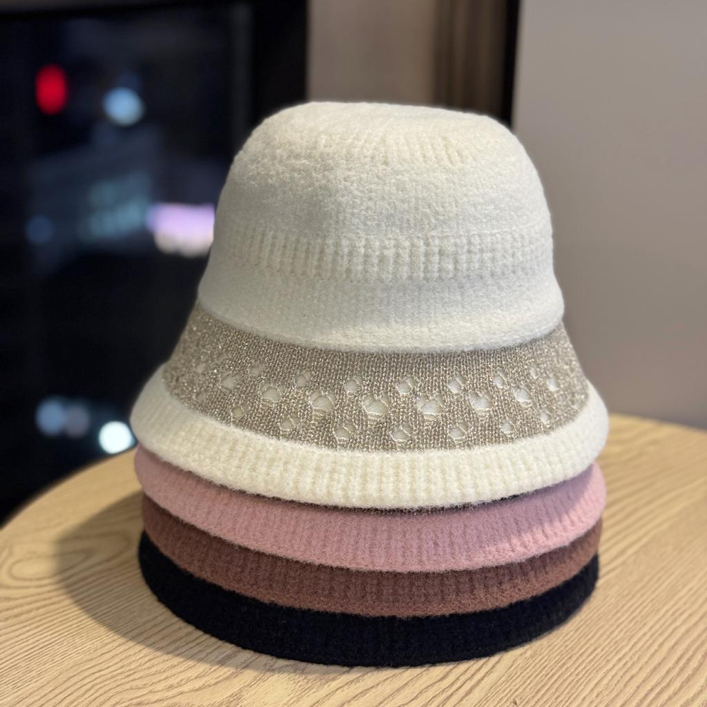 Korean-style versatile knitted bucket hat for women, new foldable outdoor breathable small-face fisherman hat for autumn and winter