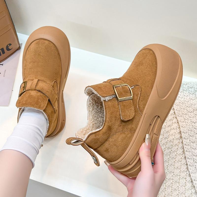 Женские замшевые ботинки на платформе, зимние ботинки на плоской подошве, теплые плюшевые хлопковые туфли, зимние туфли на высоком каблуке, модные повседневные нескользящие удобные ботинки женские