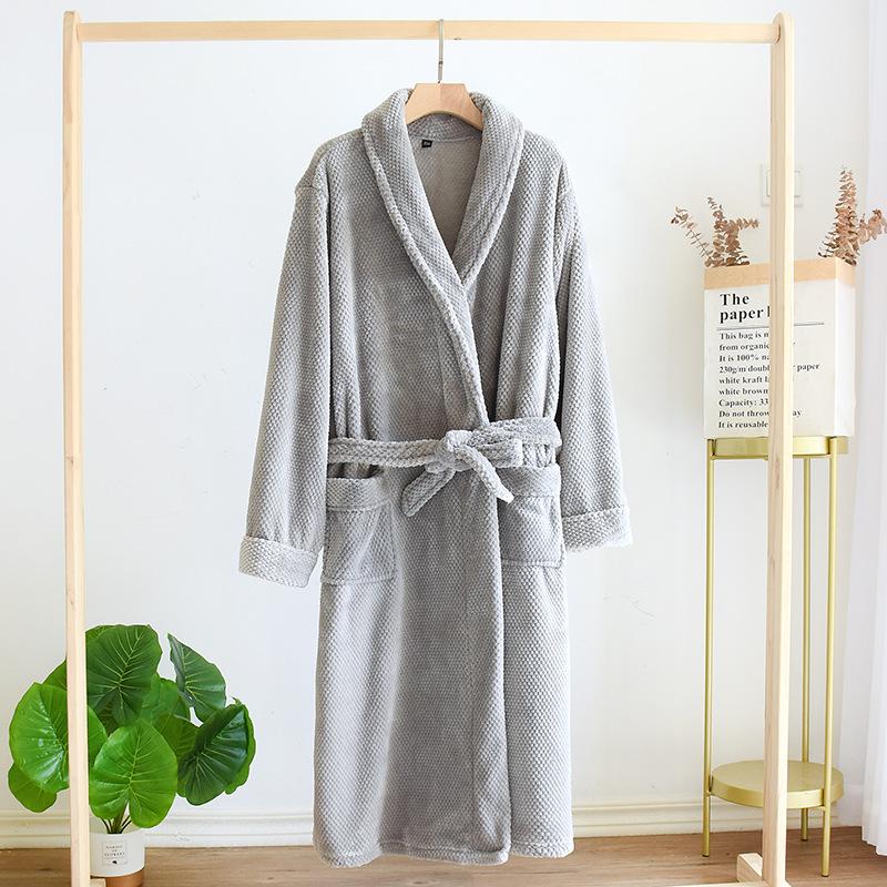 New Autumn and Winter Couple Pajamas Flannel Thickened Bathrobe Men and Women Large Size Long Warm Home Wear Robe