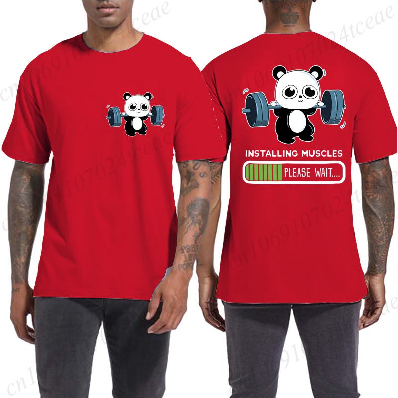 Panda Gym T-Shirt, Cute Panda Installing Muscles Shirt T-Shirt Funny T-Shirt Harajuku Tee Men Brand T-shirt Tshirt Summer Tees