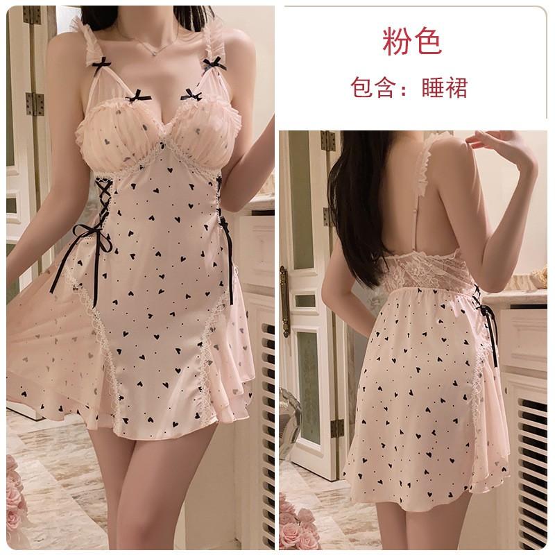 Sexy Lace Slip Nightdress Set Women Plus Size Deep V Neck Satin Lingerie Home