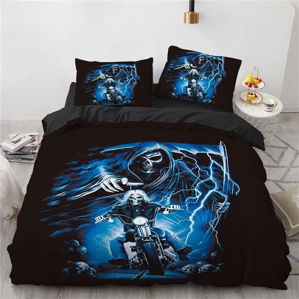 Комплект постельного белья Black Hat Skull Queen Size Хэллоуин Комплекты пододеяльников Современный стиль Спальный комплект постельного белья Чехол для одеяла Наволочки