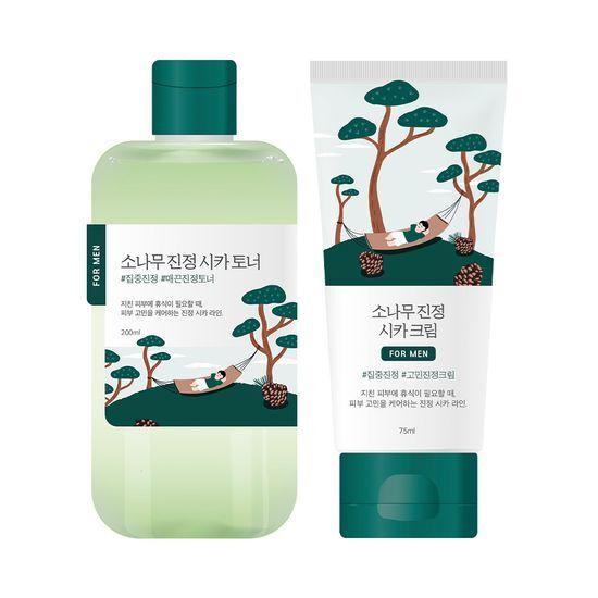 ROUND LAB Успокаивающий тоник/крем для мужчин Pine Tree, набор из 2 предметов (+ В комплект входит 40 мл очищающего средства)