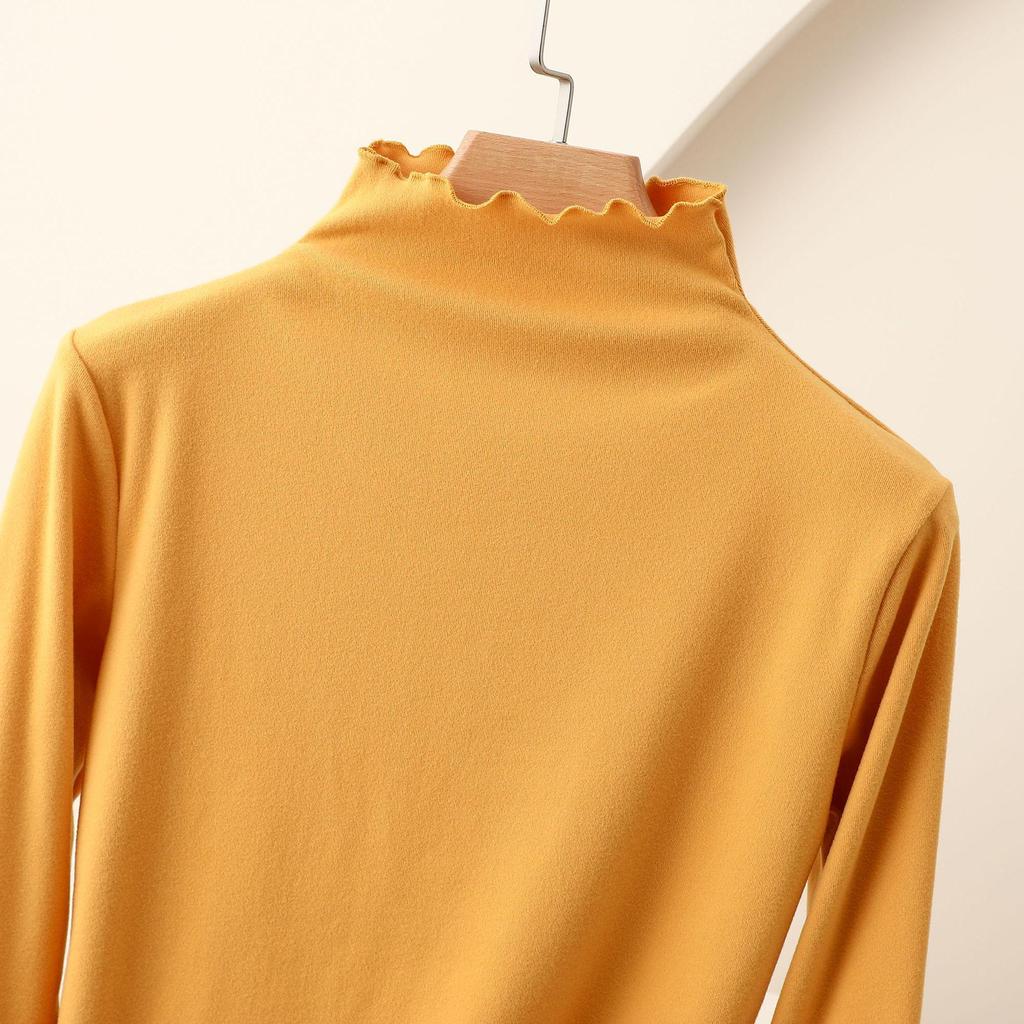 Women's Nano Fleece High Neck Ruffle Long Sleeve Warm T-shirt