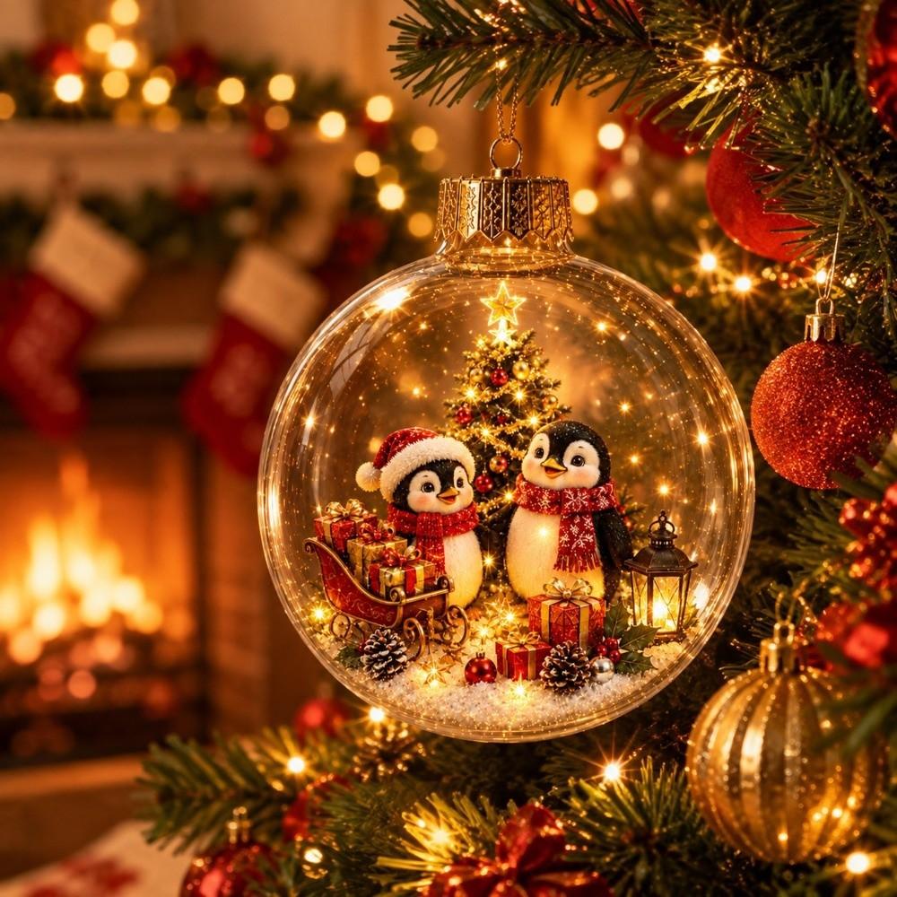 2D Flat Pattern Christmas Ball Ornament Transparent Clear Sphere Bauble Winter Party