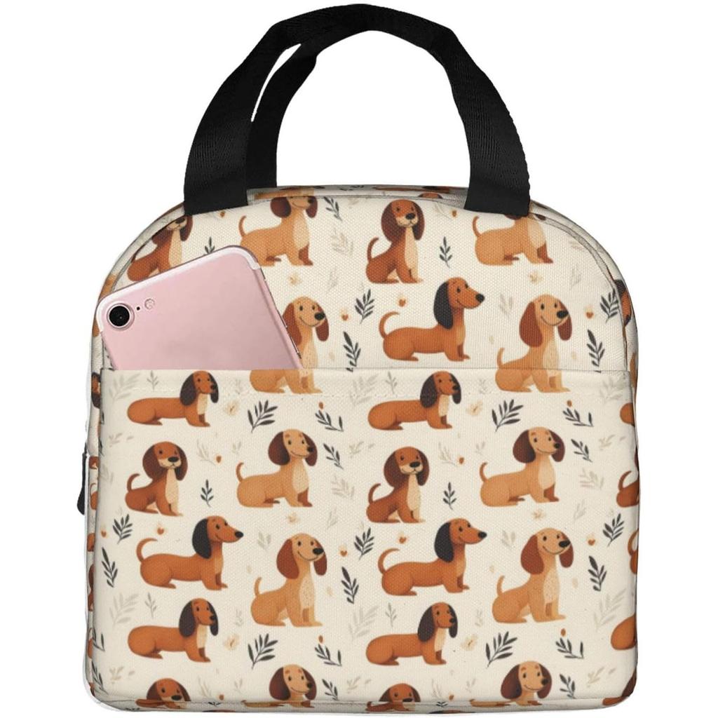 Lunch Box for Women Men, Cute Dachshund Dog Print Insulated Lunch Bag Cooler Bag, Large Capacity Leakproof Reusable