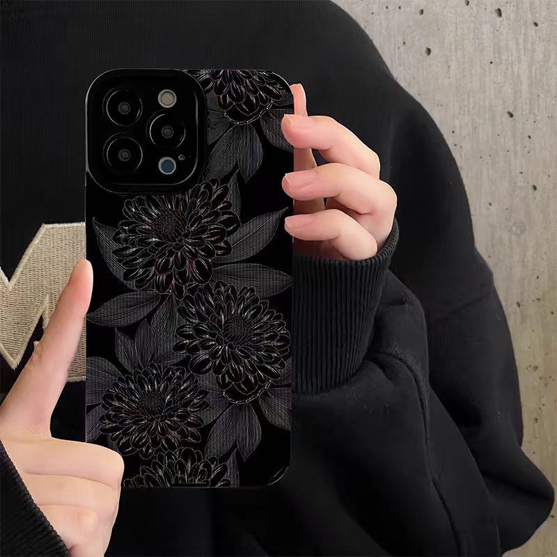 Роскошный силиконовый кожаный чехол с темными цветами для iPhone 13 14 Plus 12 11 16 15 Pro Max Mini X XS XR 7 8 SE, противоударный, с полным покрытием