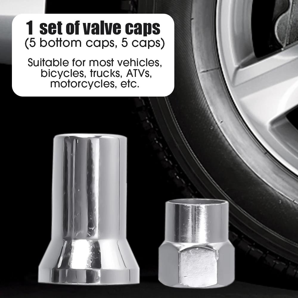 5/10SET Chrome Plated Snap-on Car Truck Tire Tire Valve Hexagonal Cap with Sleeve Cover Car Tire Wheel Universal Accessories Valve Stems 1