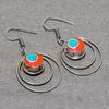 Turquoise Red Coral Gemstone Earrings Tibetan Tribal Nepali Jewelry 2.2" NE 5295