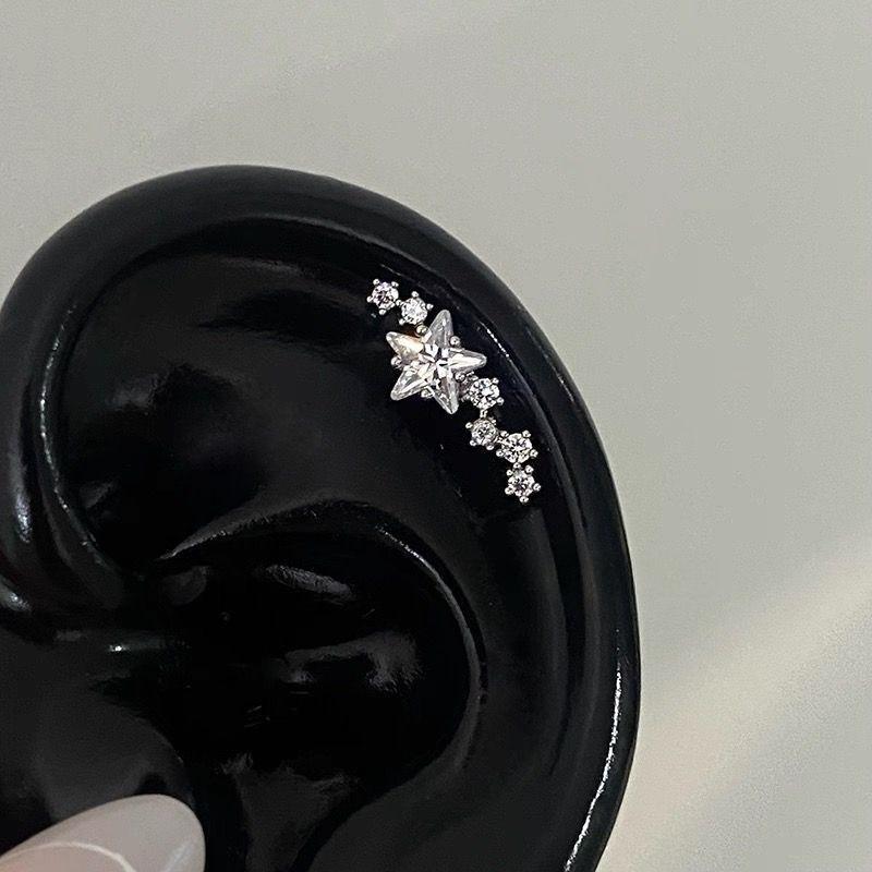 2Pcs Silver Tone Sparkling Star Zircon Stud Earrings, Tiny Cartilage & Helix Piercing Jewelry for Women, Perfect Gift